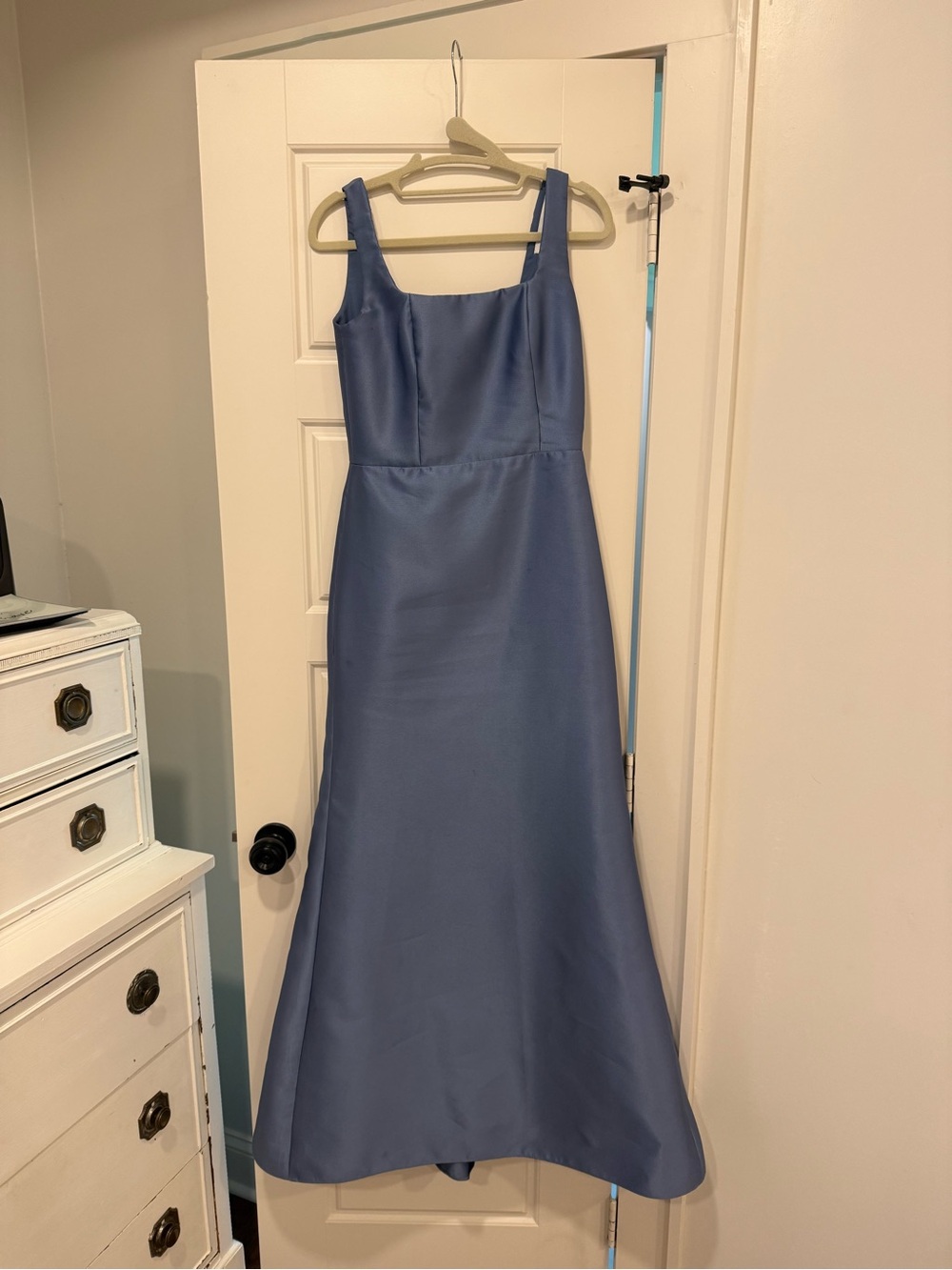 Satin Square-Neck Maxi Dress in Larkspur Blue